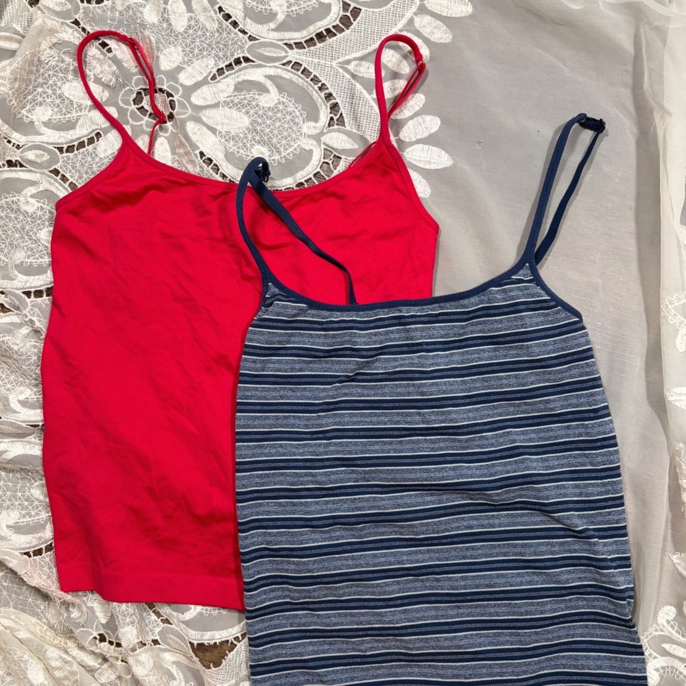 Vintage 2005 Victoria's Secret Camisole Set 2 Small Red Solid Blue Striped